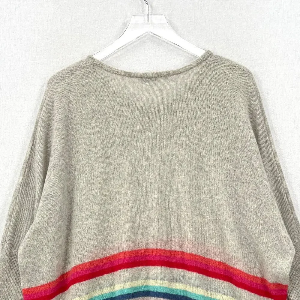 SUBTLE LUXURY Poncho Cashmere Sweater Womens XS Small Heather Gray Multi Stripe - Picture 5 of 13
